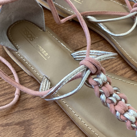 ASOS leather gladiator sandals pink and metallic gold woven size 7 EUC - Picture 2 of 8
